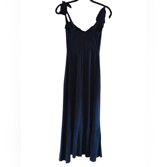 Reformation Sleeveless Navy Blue Flirty Nikita Shoulder Tie Crepe Midi Dress - Picture 6 of 7